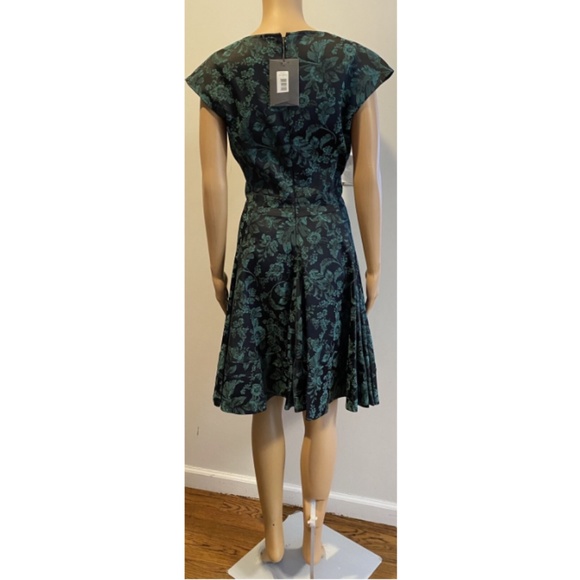 NWT ZAC POSEN Black/ Teal Jacquard Flower Print Formal Dress SZ 10 - Picture 4 of 6